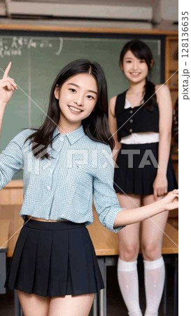 女子高生が教室で楽しく踊る 128136635