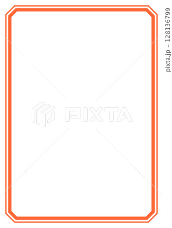 シンプルな朱赤色オレンジのフレーム枠イラスト素材　額縁　背景白バックpng　ベクター 128136799