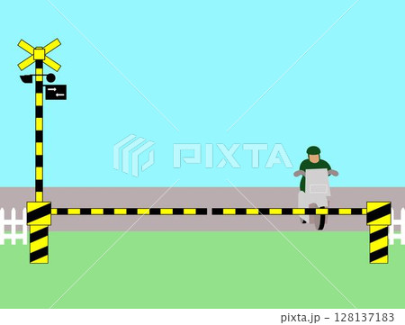 踏切とバイクのイラスト 踏切とバイクのイラスト 128137183