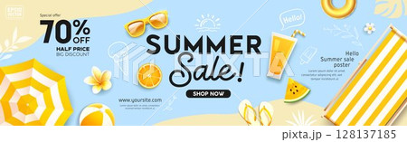 Summer sale festival promotion yellow and light blue concept design banner background 128137185
