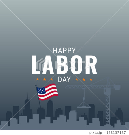 Patriotic Labor Day Illustration with Crane and Stars Over City Patriotic Labor Day Illustration with Crane and Stars Over City 128137187