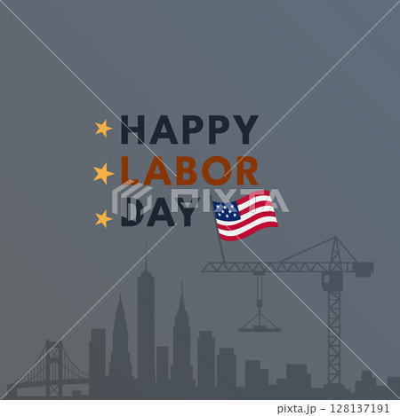 Dark Labor Day Art with Crane and Bridge City Silhouette Dark Labor Day Art with Crane and Bridge City Silhouette 128137191