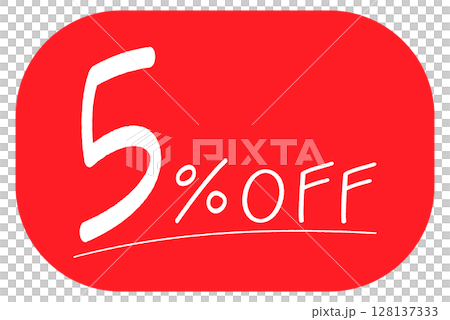Hand-drawn "5% OFF" icon on a red background Hand-drawn "5% OFF" icon on a red background 128137333