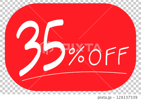 紅色背景上手繪的「35% 折扣」圖標 128137339