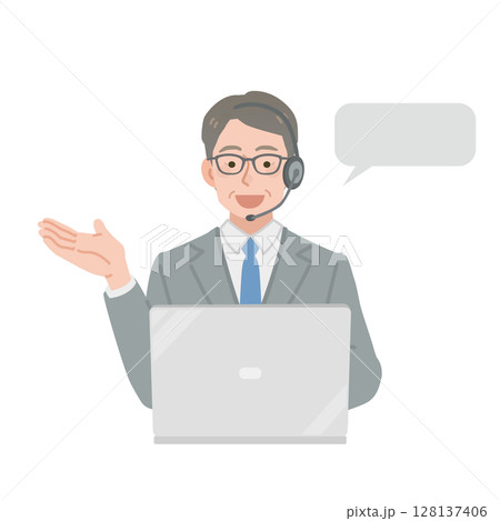 オンライン会議をする中年の会社員 オンライン会議をする中年の会社員 128137406