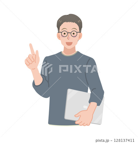 ノートパソコンを持つカジュアルな服装の男性 128137411