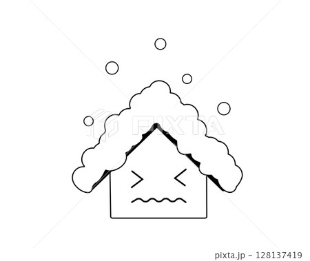 屋根に降り積もる雪に潰れそうな家のシンプルな白黒イラスト 屋根に降り積もる雪に潰れそうな家のシンプルな白黒イラスト 128137419