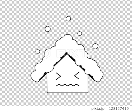 簡單的黑白插圖，描繪了一座房屋因屋頂被雪覆蓋而倒塌 128137419