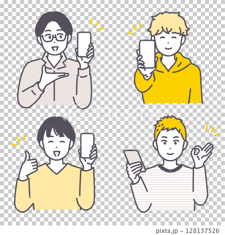 Illustration material of a young man and a smartphone 128137526