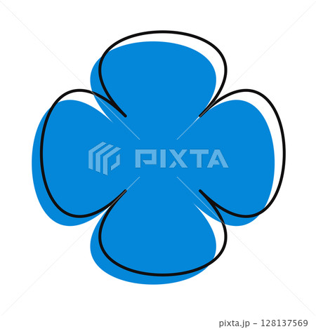 Bright blue flower icon in abstract hand-drawn style. Geometric and colorful, with a playful offset effect. 128137569