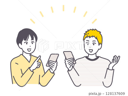 スマートフォンを持って会話する男性のイラスト素材 128137609