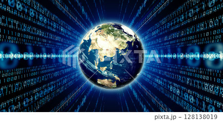 地球とデジタルテクノロジー　バナー・広告向け横長ビジュアル 128138019