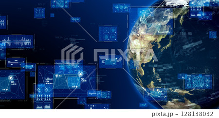 地球とデジタルテクノロジー　バナー・広告向け横長ビジュアル 128138032