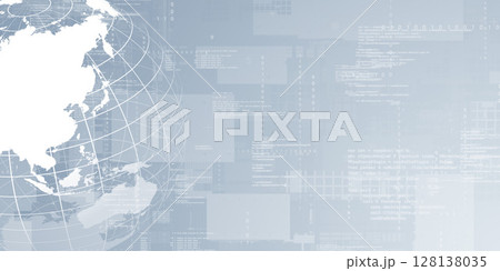 世界地図とデジタル背景 バナー・広告向け横長ビジュアル 世界地図とデジタル背景 バナー・広告向け横長ビジュアル 128138035