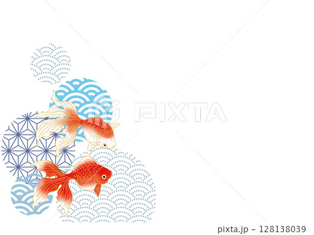 金魚が泳いでいる夏イメージの和柄背景素材 128138039