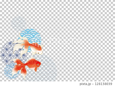 金魚遊動的夏季圖像的日本圖案背景材料 金魚遊動的夏季圖像的日本圖案背景材料 128138039