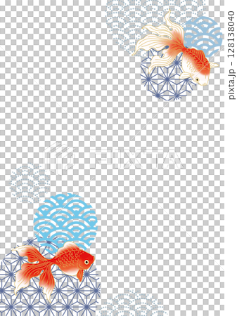 金魚が泳いでいる夏イメージの和柄縦型背景素材 128138040