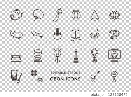 盂蘭盆節相關圖示集（單色） 128138473