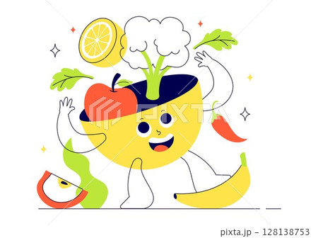 Holistic Nutrition Vector Illustration Featuring Healthy Food, Fruits, and Vegetables, Emphasizing Lifestyle and Environmental Aspects in a Background 128138753
