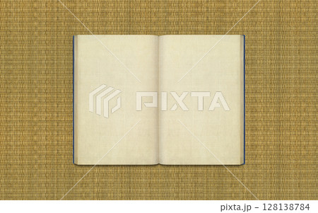古い時代の和綴じ本と、い草畳の背景 古い時代の和綴じ本と、い草畳の背景 128138784