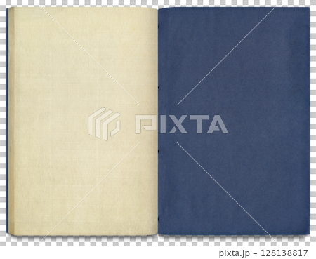 古い時代の和綴じ青本、四つ目綴じの見開き冊子 128138817