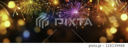Colorful Fireworks Display with Bright Bokeh Effects for Celebratory Occasions 128139466