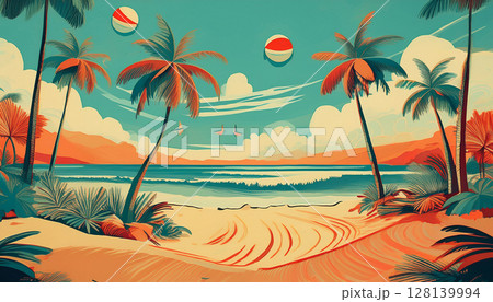 常夏の島の風景イラスト 128139994