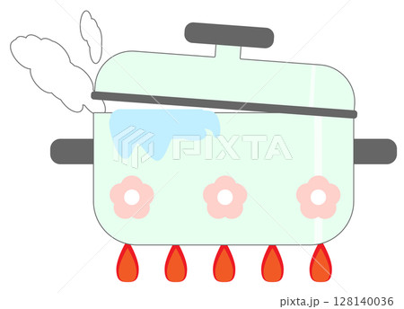吹きこぼれている鍋 128140036