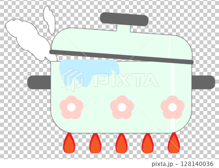 吹きこぼれている鍋 128140036
