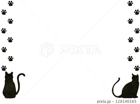 肉球　足跡　猫　水彩　イラスト 128140165