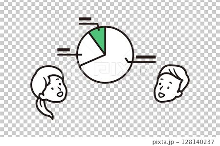 一位女商人和一位商人在分析餅圖時開會的簡單說明 128140237