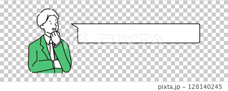 一個簡單的插圖，一個講話泡泡和一個商人思考的上半身 128140245