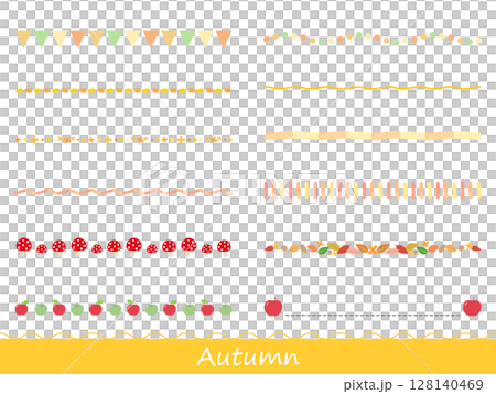 A set of illustration materials featuring cute autumn motifs, lines, borders, and underlines A set of illustration materials featuring cute autumn motifs, lines, borders, and underlines 128140469