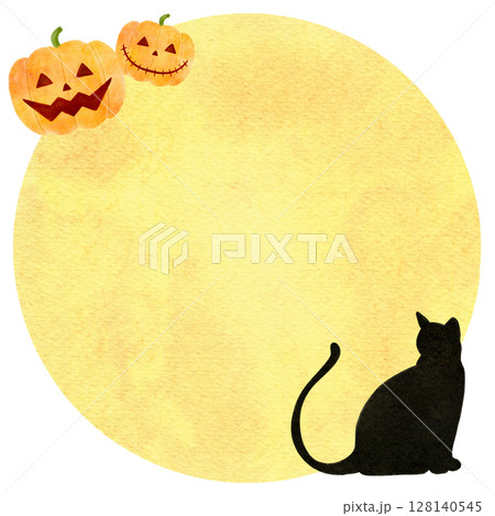 黒 猫 水彩 ハロウィン 満月 イラスト 黒 猫 水彩 ハロウィン 満月 イラスト 128140545