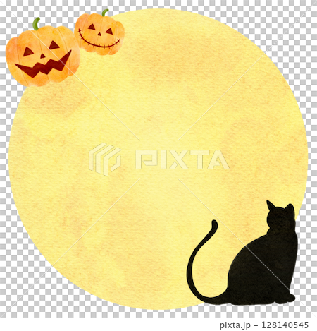 黒 猫 水彩 ハロウィン 満月 イラスト 黒 猫 水彩 ハロウィン 満月 イラスト 128140545