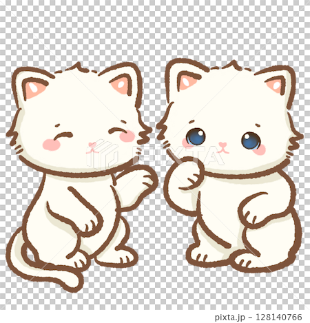 Cute Kawaii Zodiac Cat Clipart with the twin cat tail Adorable gemini Astrology Animal Character Illustration for Kids Stickers Scrapbooking Digital Planners and Horoscope Designs 128140766