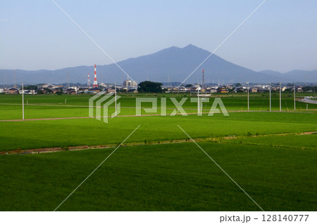 ロマンチック茨城(茨城県内でも有数の米生産地、筑波山の恵みを受けて田んぼが輝く。)筑西市、明野町方面 ロマンチック茨城(茨城県内でも有数の米生産地、筑波山の恵みを受けて田んぼが輝く。)筑西市、明野町方面 128140777