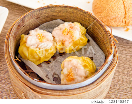 Shrimp and Fish Roe Siu Mai, Juicy shrimp, topped with fish roe Shrimp and Fish Roe Siu Mai, Juicy shrimp, topped with fish roe 128140847