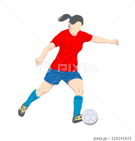 Football soccer player girl with ball in action Football soccer player girl with ball in action 128141072