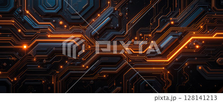 A digital artwork featuring a futuristic circuit board design A digital artwork featuring a futuristic circuit board design 128141213
