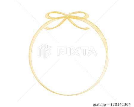 金色：リボンのついた円フレーム 128141364