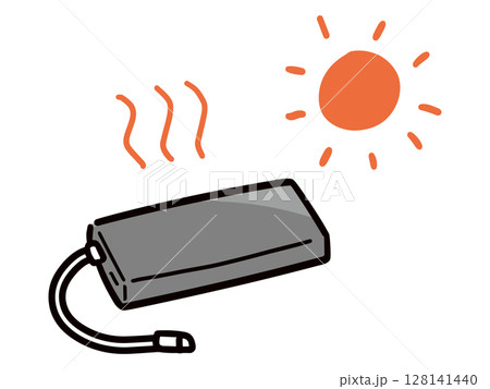 太陽の熱で高温になるモバイルバッテリーのイラスト(ベクター) 128141440