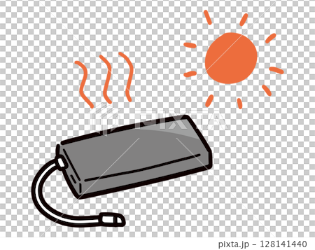 太陽の熱で高温になるモバイルバッテリーのイラスト(ベクター) 128141440