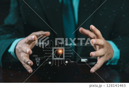 Step into the realm of advanced technology as two hands protection of AI. Artificial Intelligence AI and machine learning enhance personalized learning. online learning personal development concept. Step into the realm of advanced technology as two hands protection of AI. Artificial Intelligence AI and machine learning enhance personalized learning. online learning personal development concept. 128141463