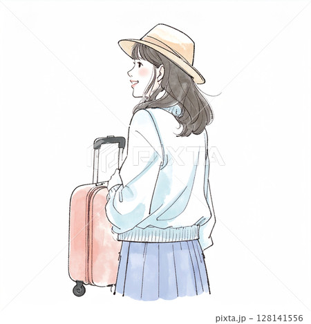 旅を楽しむ女性のイラスト素材 128141556