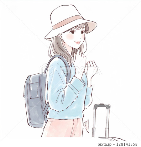 旅を楽しむ女性のイラスト素材 旅を楽しむ女性のイラスト素材 128141558