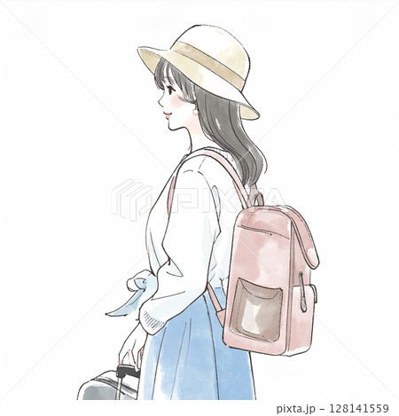 旅を楽しむ女性のイラスト素材 128141559