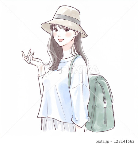 旅を楽しむ女性のイラスト素材 128141562