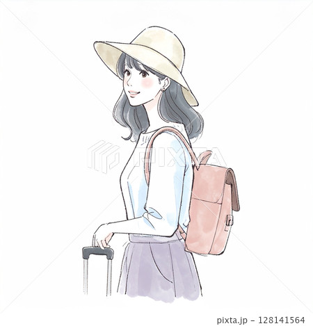 旅を楽しむ女性のイラスト素材 128141564
