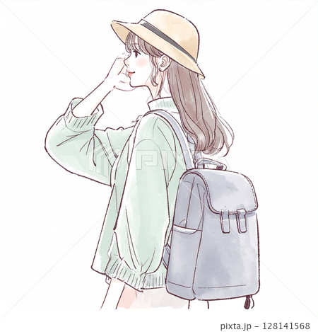 旅を楽しむ女性のイラスト素材 旅を楽しむ女性のイラスト素材 128141568